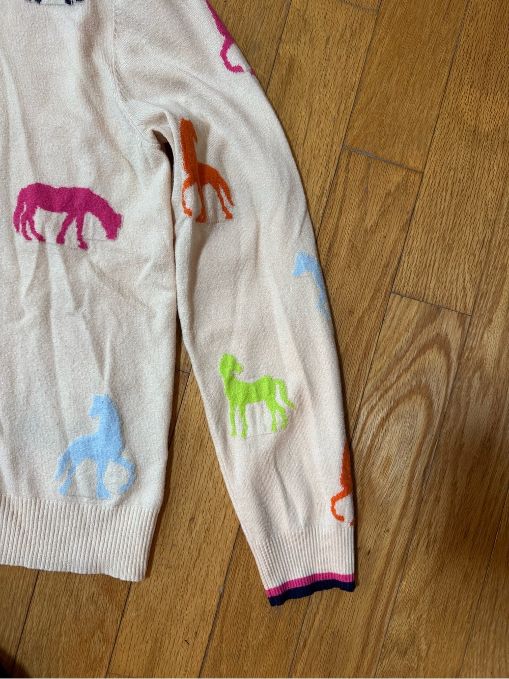 THML Womens Cream Crewneck Sweater Multicolor Horse Motifs Sz M Equestrian - Picture 5 of 11